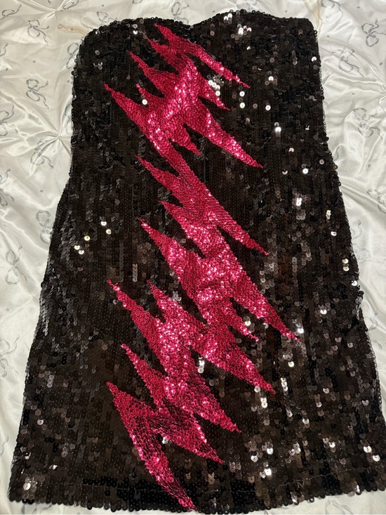 Magnolia Dresses & Skirts - Magnolia Black Sequin Strapless Mini Dress with Hot Pink Lightning